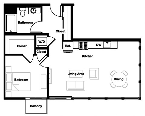 1 bed 1 bath 1J - 1J AHP Floor Plan | 763-791 Sq. Ft. at L Seven, San Francisco, California 94103